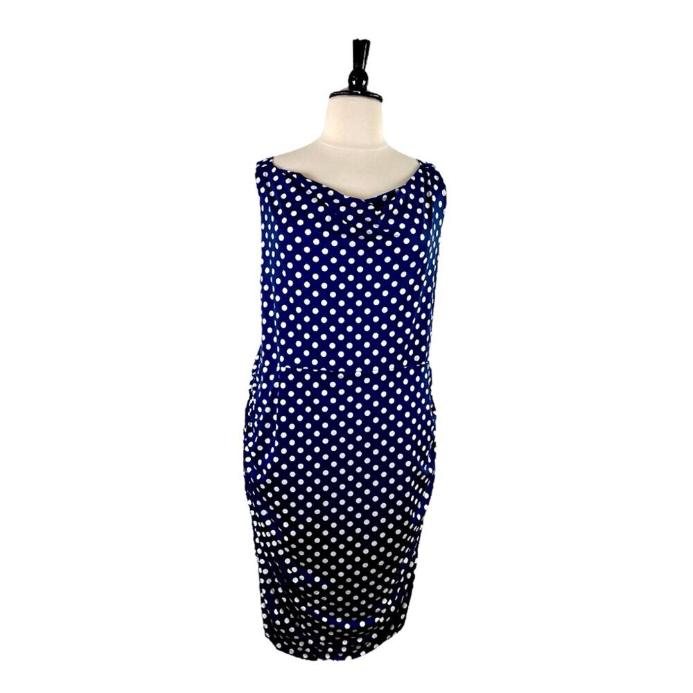 Star Vixen Dress Drape Neck Ruched Bodycon Blue White Polka Dot Women’s Plus 2X